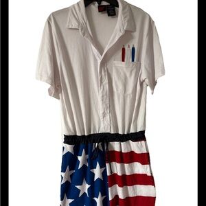 Mad Engine 4th Of July Romper Costume Men’s  SM Stars Stripes 1 Pc Drawstring